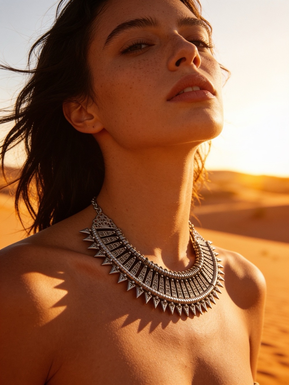 Bohemian Tribal Silver Statement Necklace - EUC
